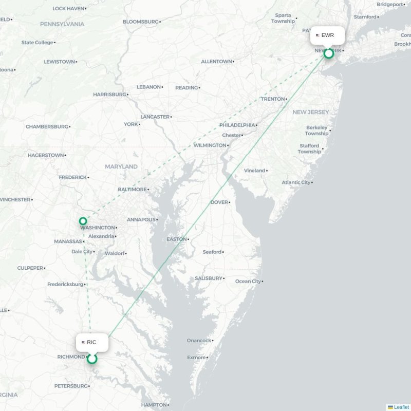 RIC - EWR route map