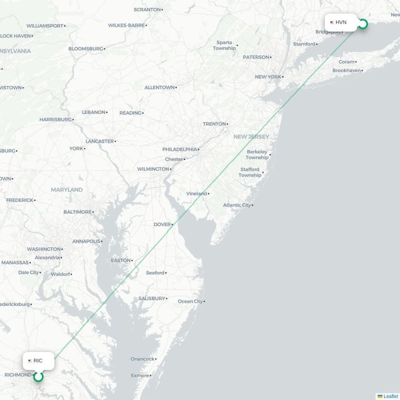 RIC - HVN route map