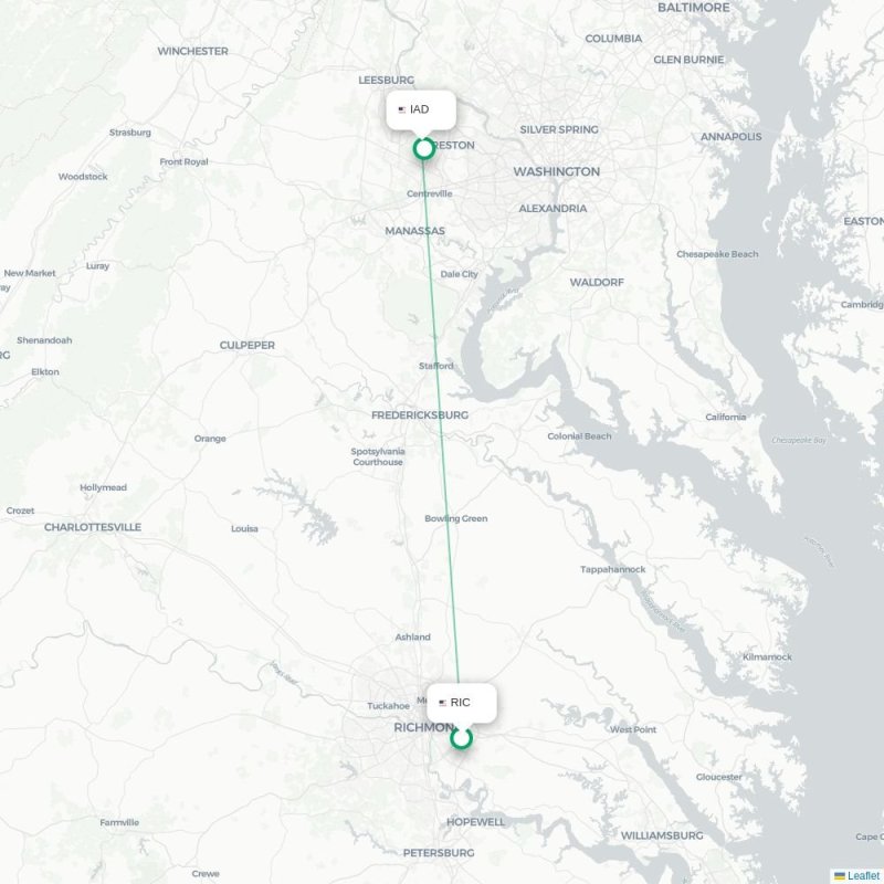 RIC - IAD route map