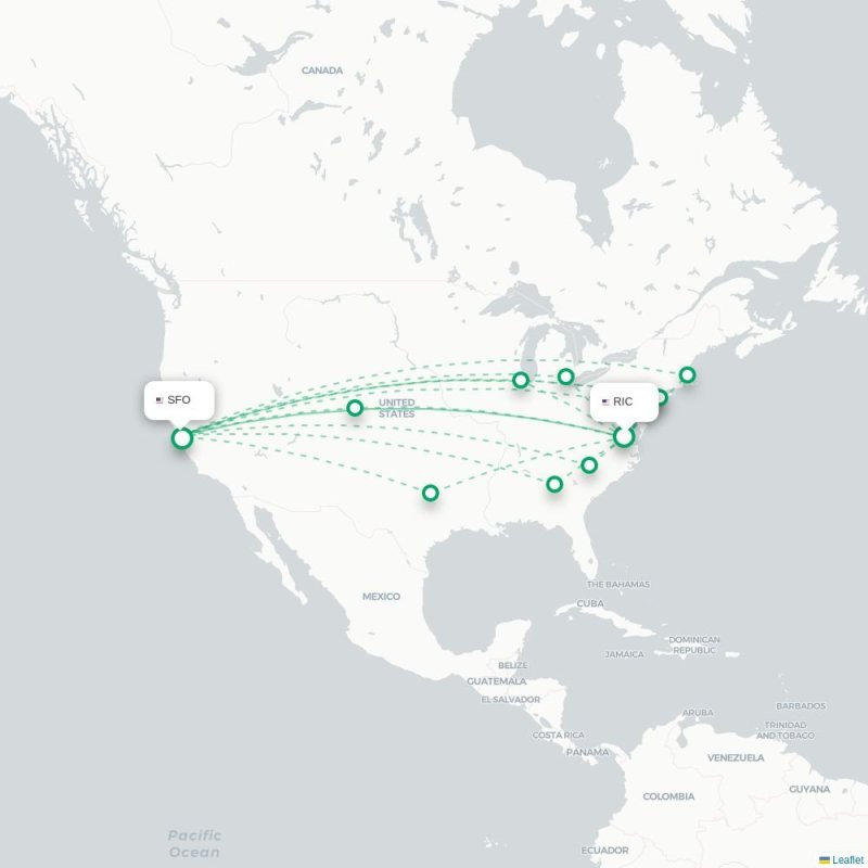 RIC - SFO route map