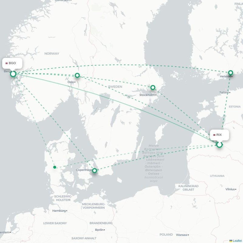RIX - BGO route map