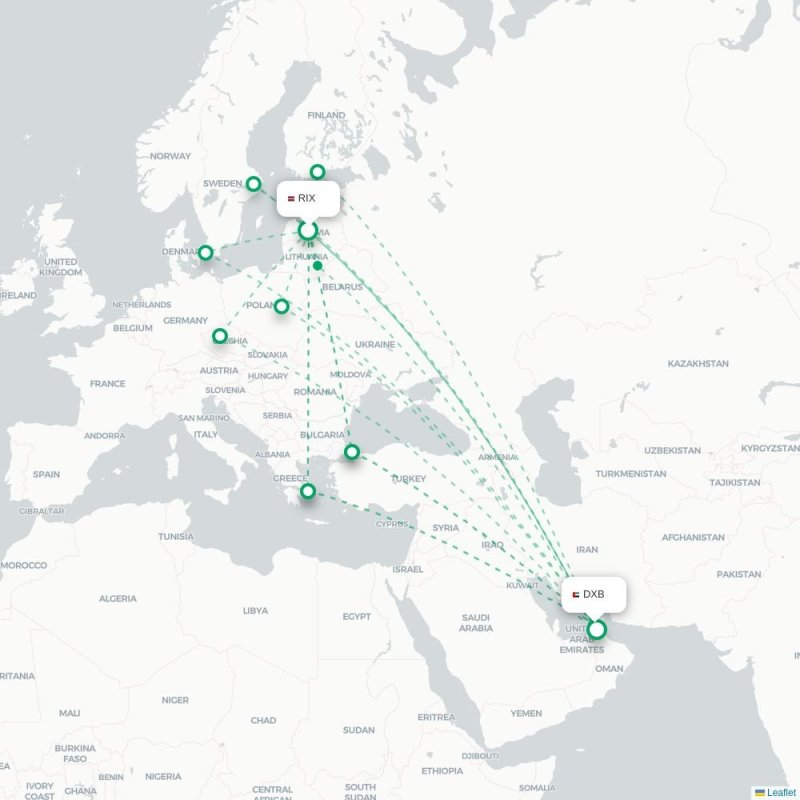 RIX - DXB route map