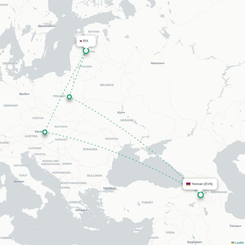 RIX - EVN route map