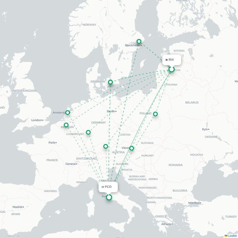 RIX - FCO route map