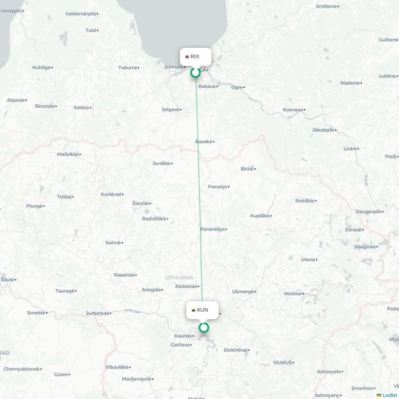 RIX - KUN route map
