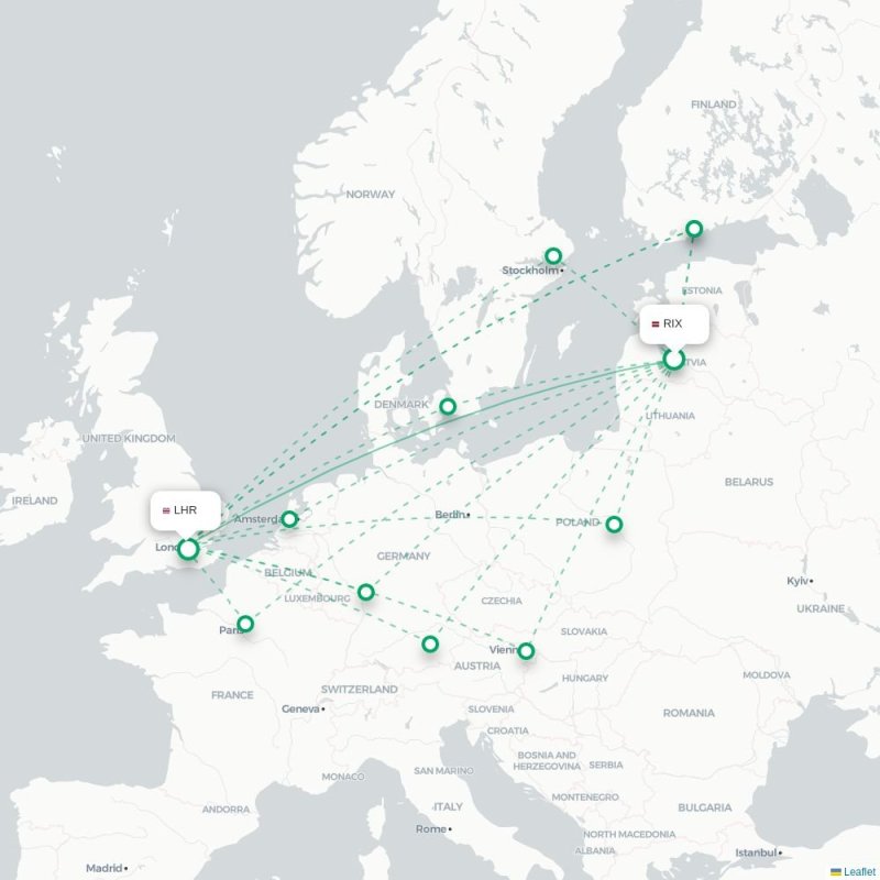 RIX - LHR route map