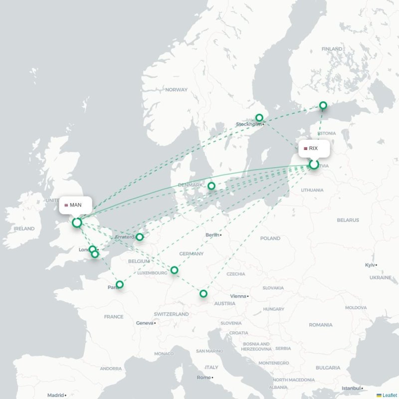 RIX - MAN route map