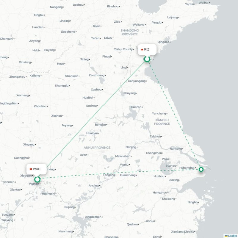 RIZ - WUH route map