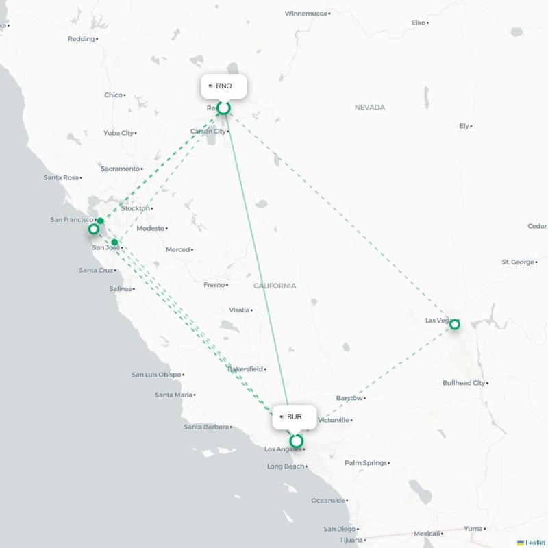 RNO - BUR route map