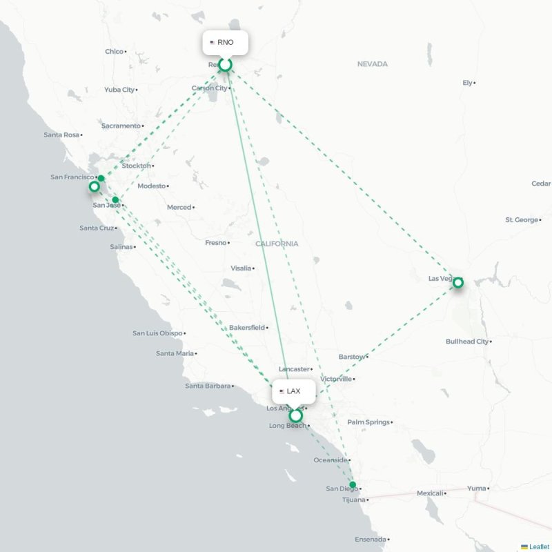 RNO - LAX route map