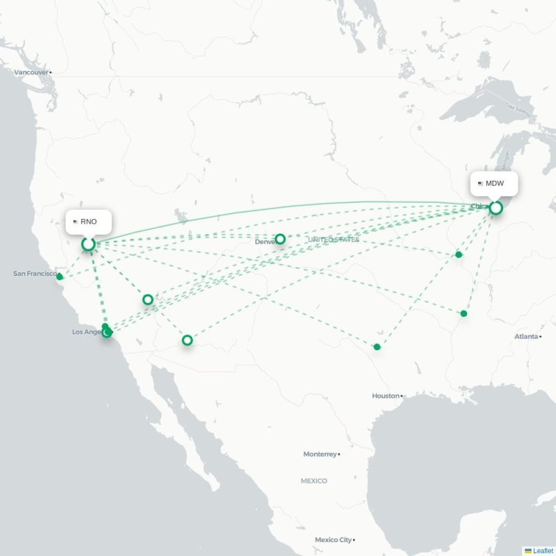 RNO - MDW route map