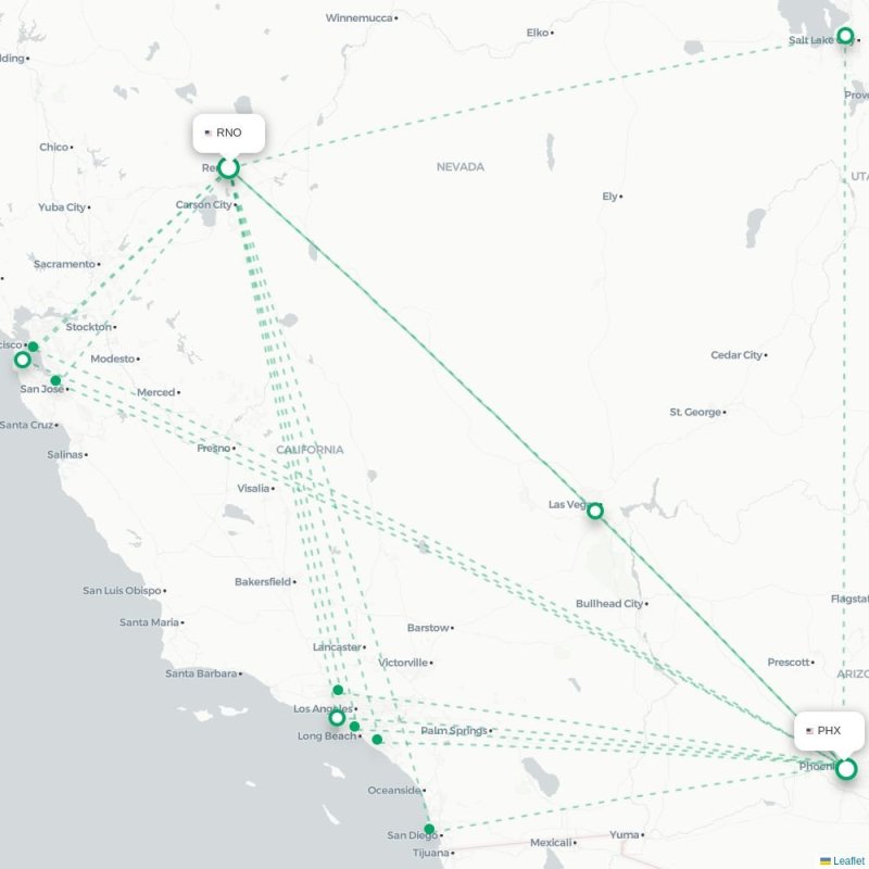 RNO - PHX route map