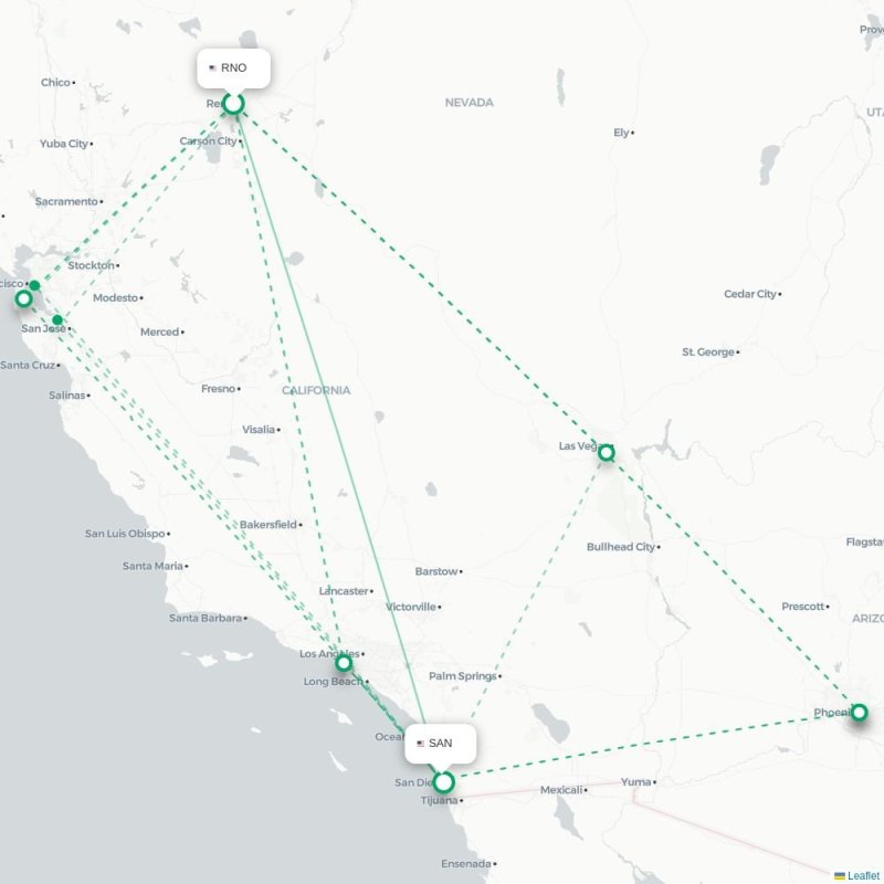 RNO - SAN route map