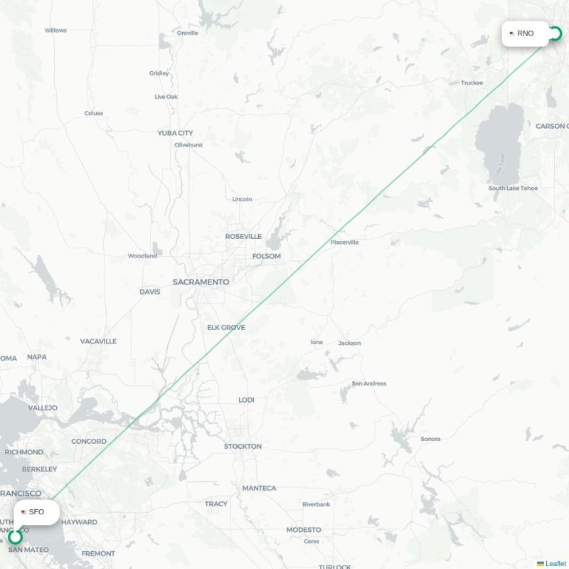 RNO - SFO route map
