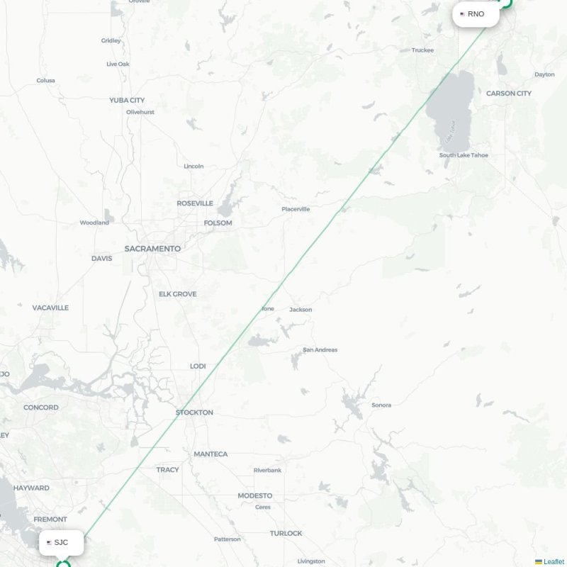 RNO - SJC route map