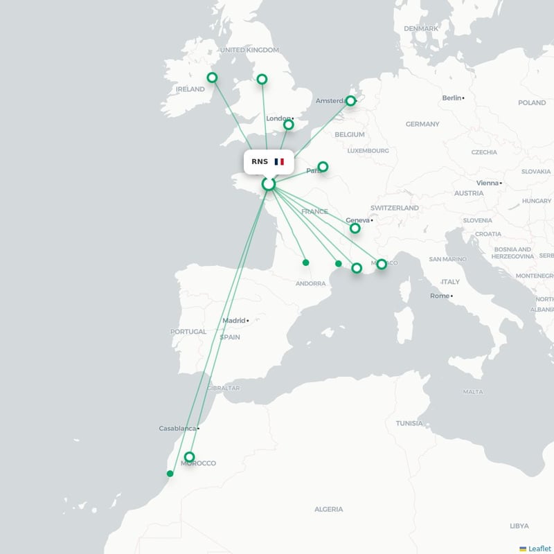 Route map Rennes  RNS airport