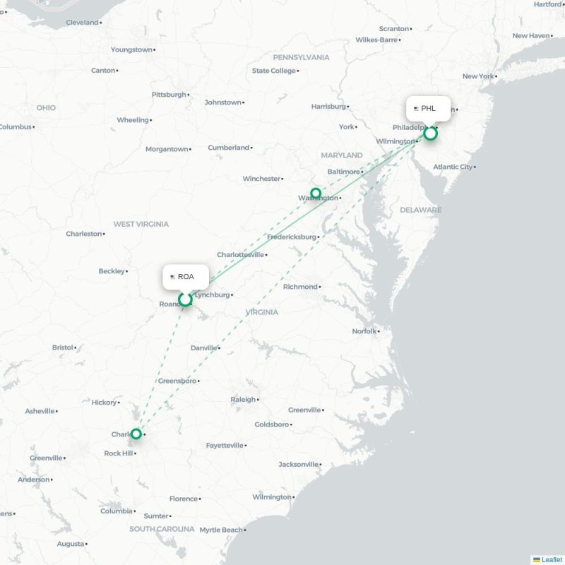 ROA - PHL route map