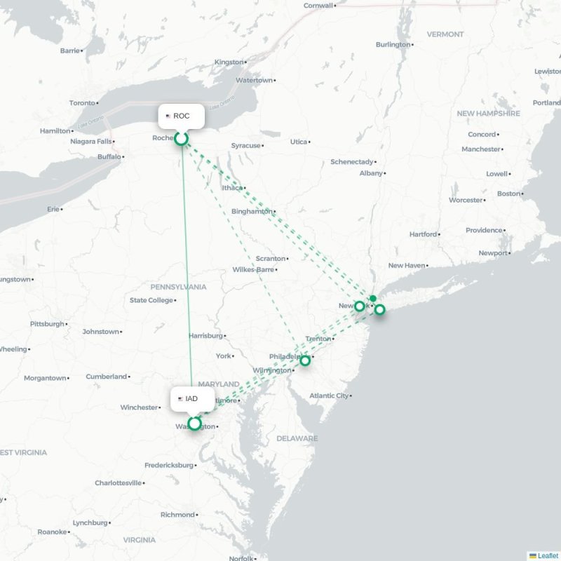 ROC - IAD route map