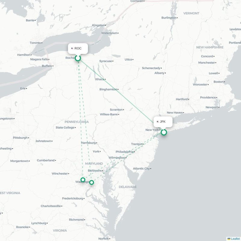 ROC - JFK route map