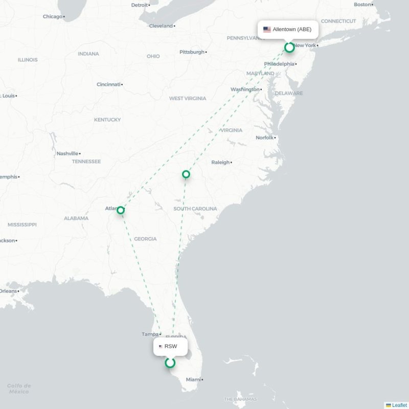 RSW - ABE route map