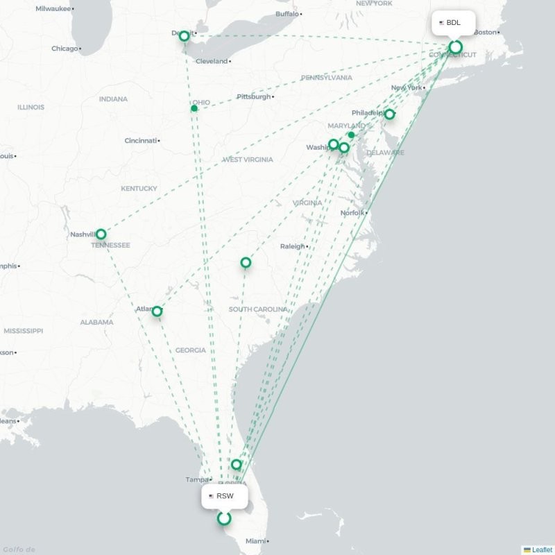 RSW - BDL route map