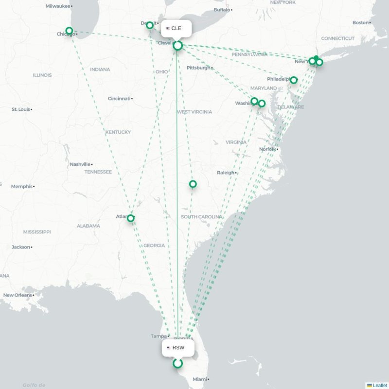 RSW - CLE route map
