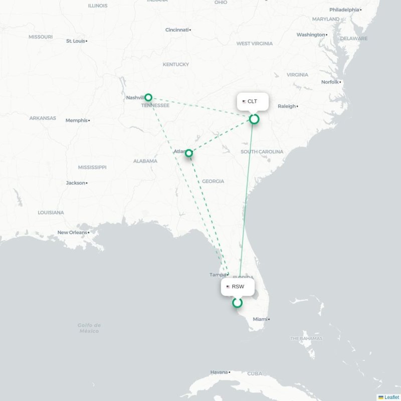 RSW - CLT route map