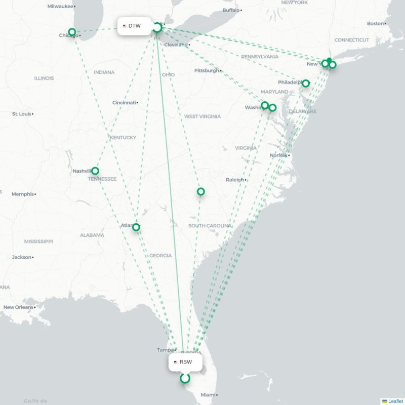 RSW - DTW route map
