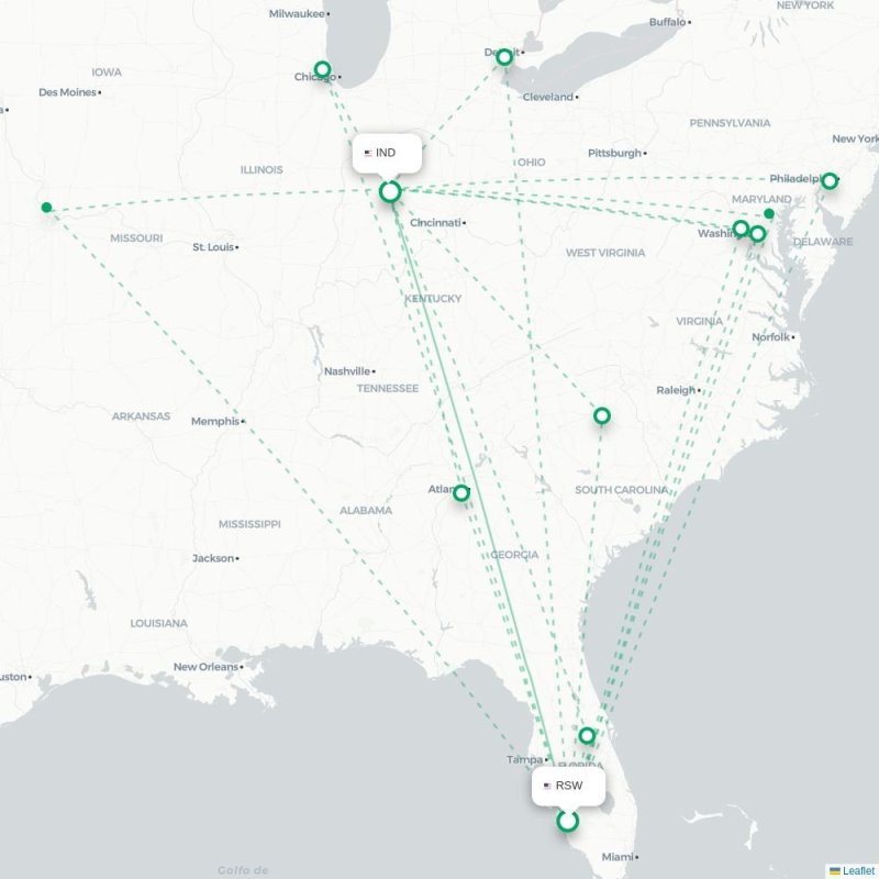 RSW - IND route map