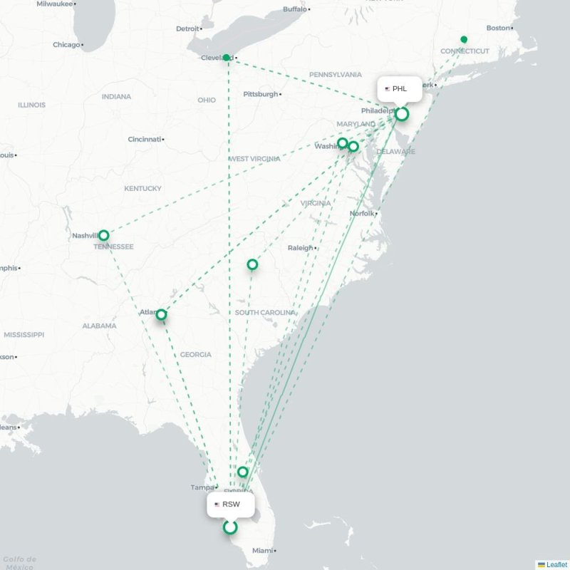 RSW - PHL route map