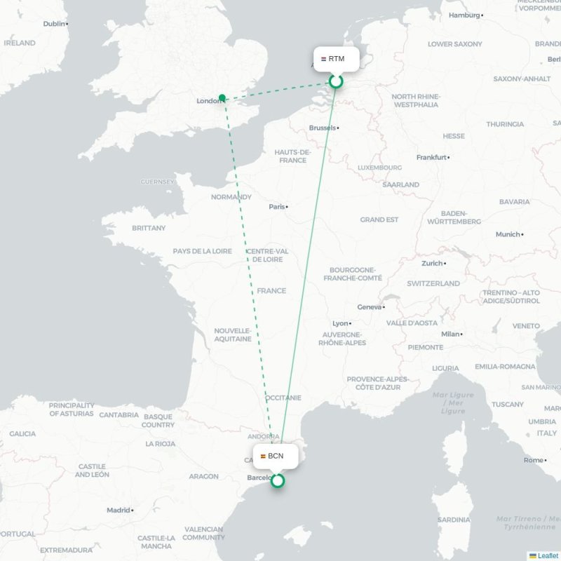 RTM - BCN route map