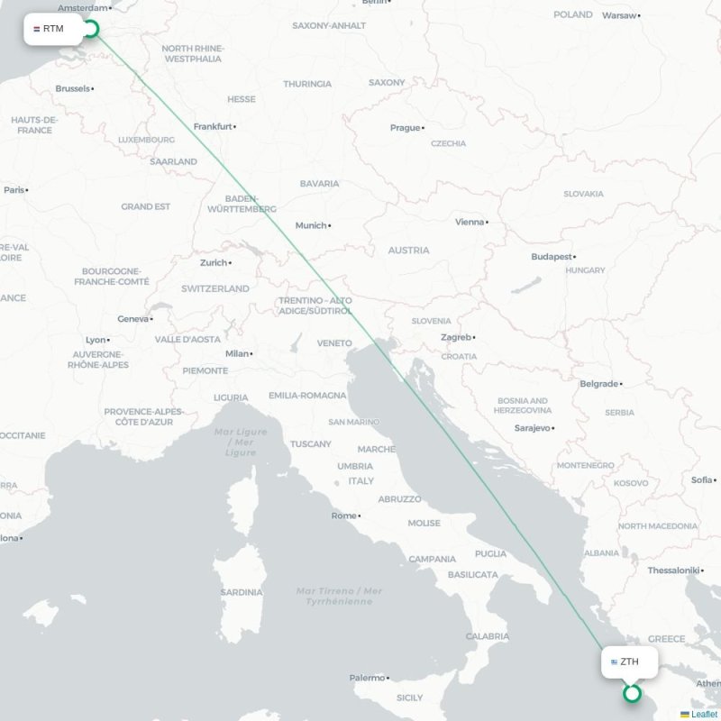 RTM - ZTH route map