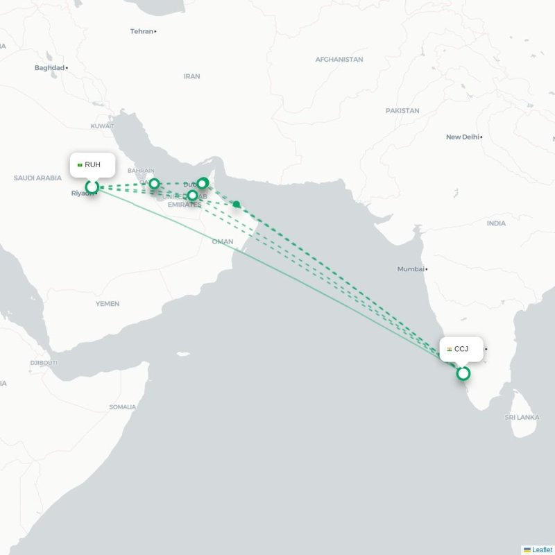 RUH - CCJ route map