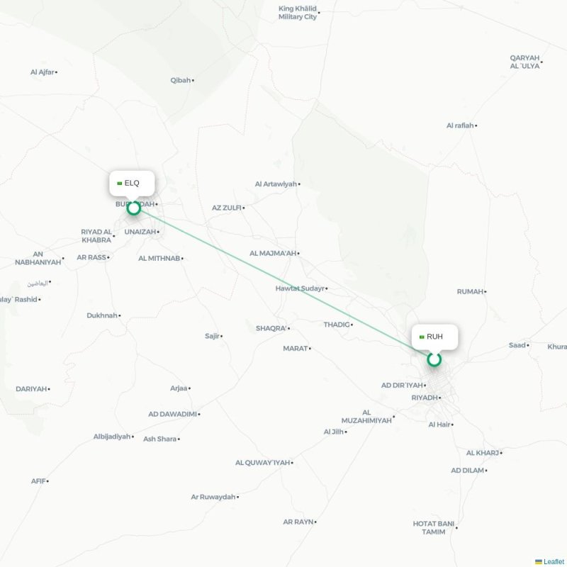 RUH - ELQ route map