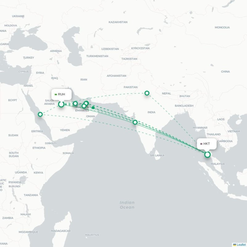 RUH - HKT route map