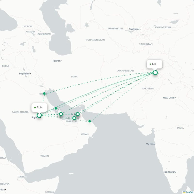 RUH - ISB route map