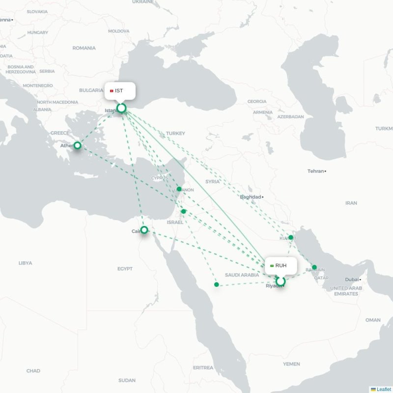 RUH - IST route map