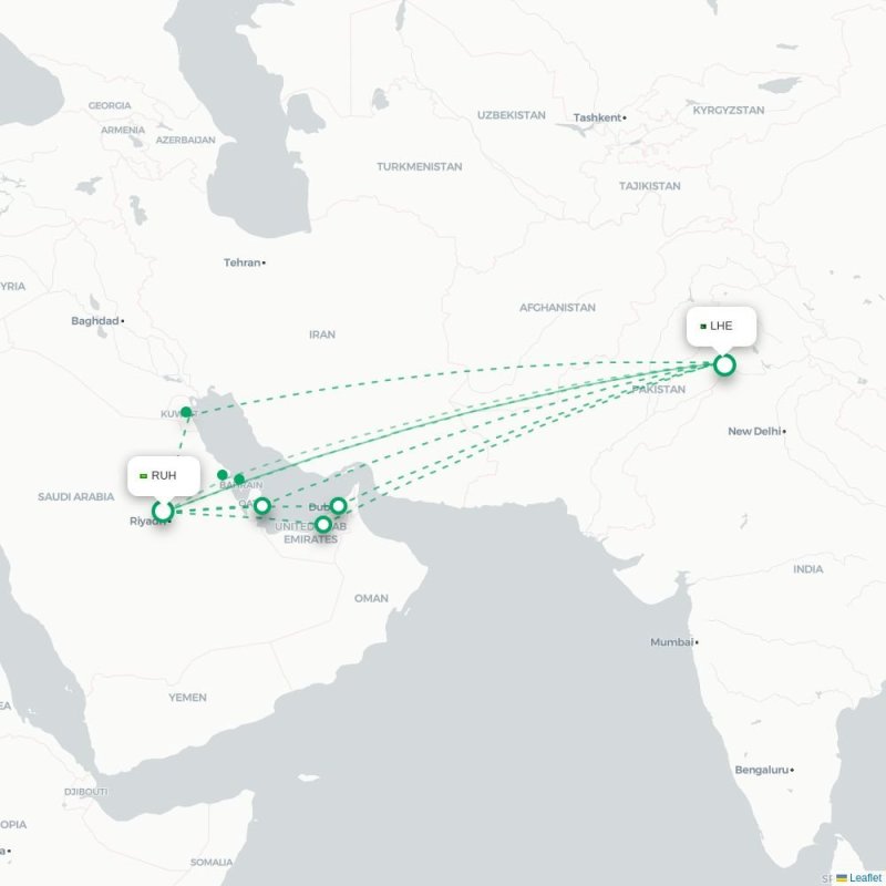 RUH - LHE route map