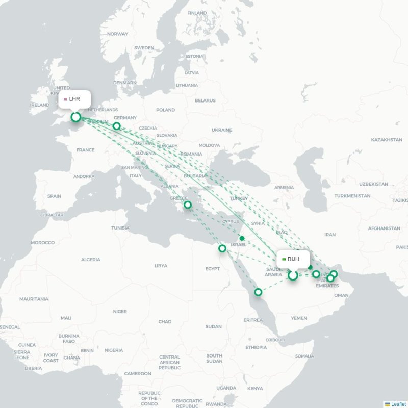 RUH - LHR route map
