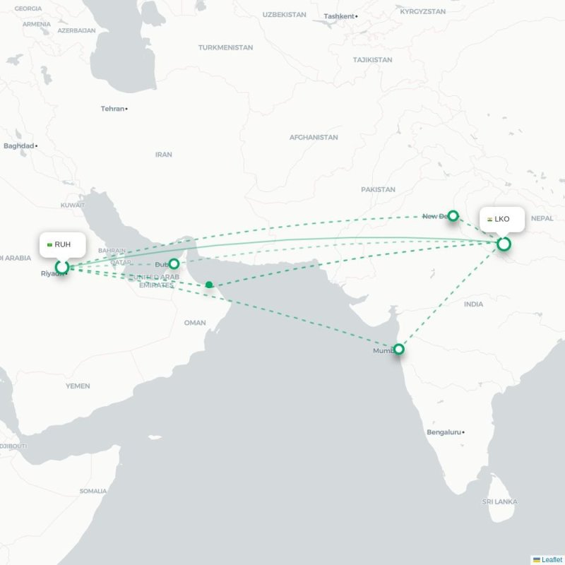RUH - LKO route map