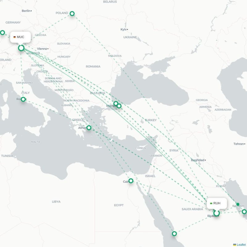 RUH - MUC route map