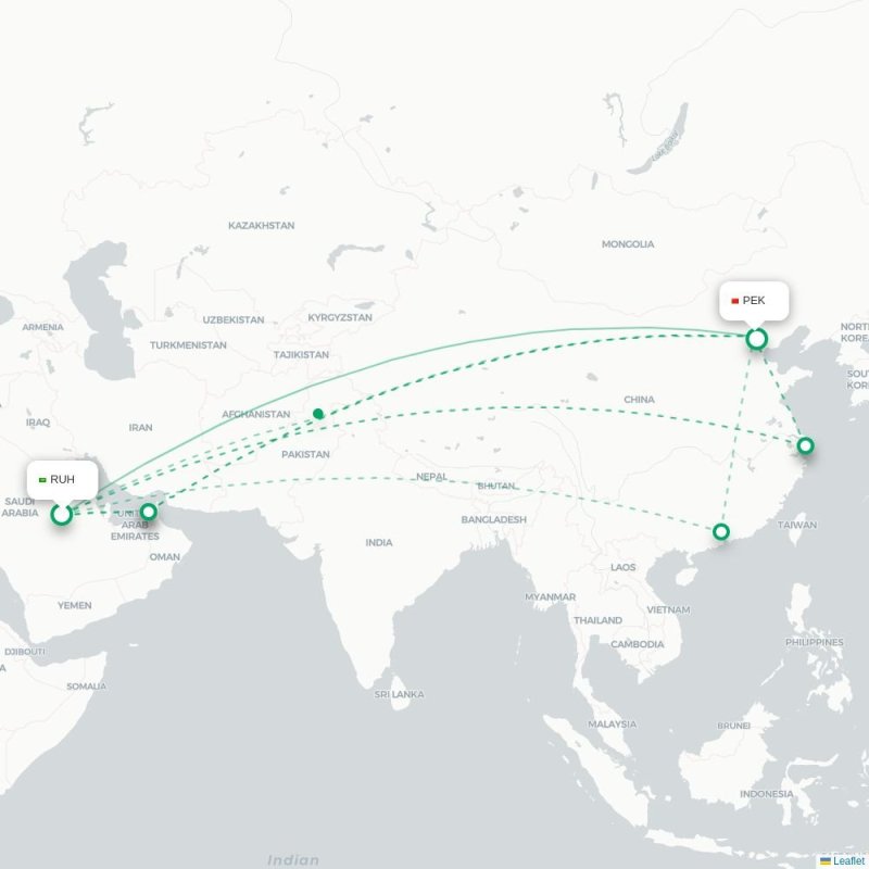 RUH - PEK route map
