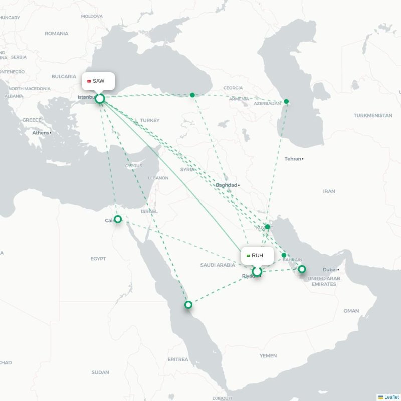RUH - SAW route map