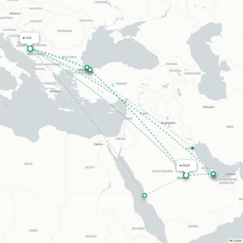 RUH - SJJ route map