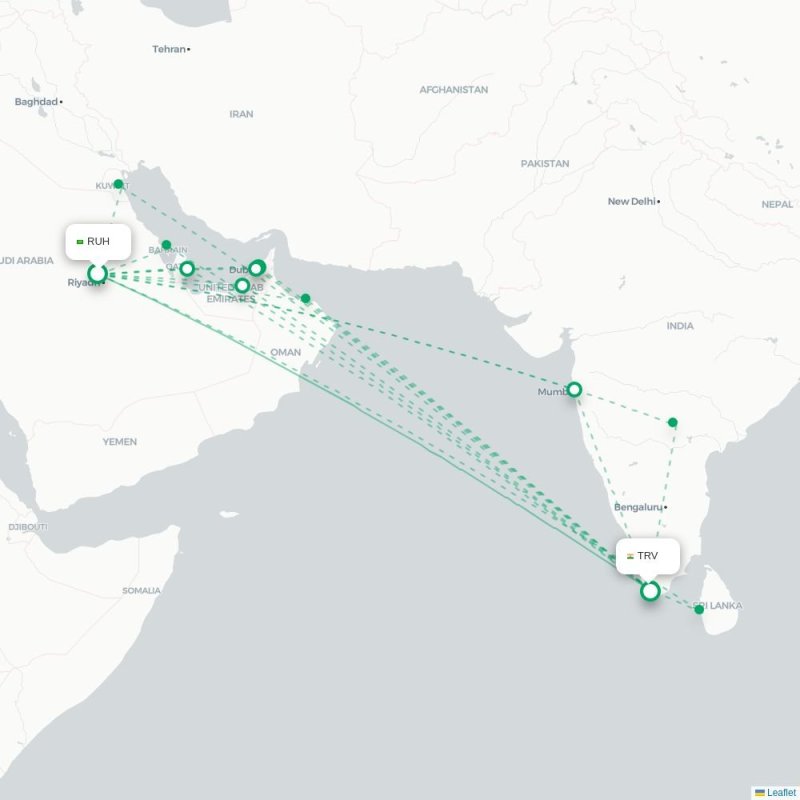 RUH - TRV route map