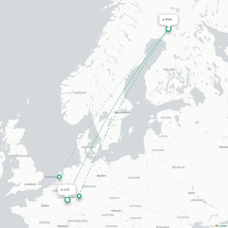 RVN - LUX route map