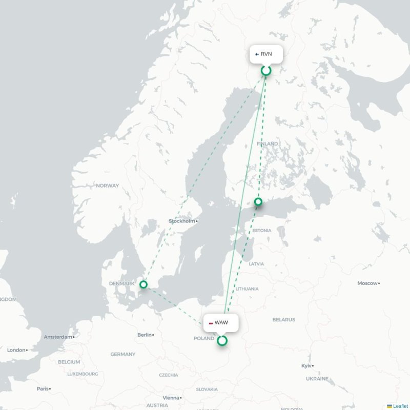 RVN - WAW route map