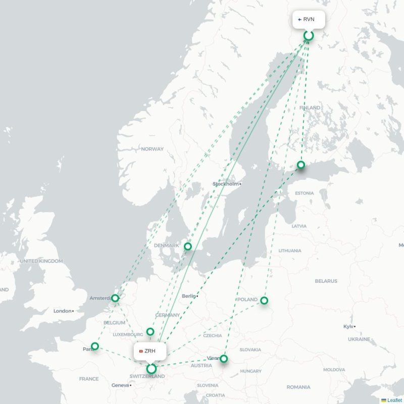 RVN - ZRH route map