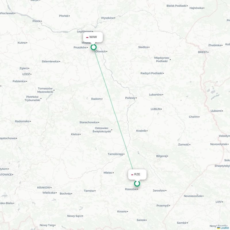 RZE - WAW route map