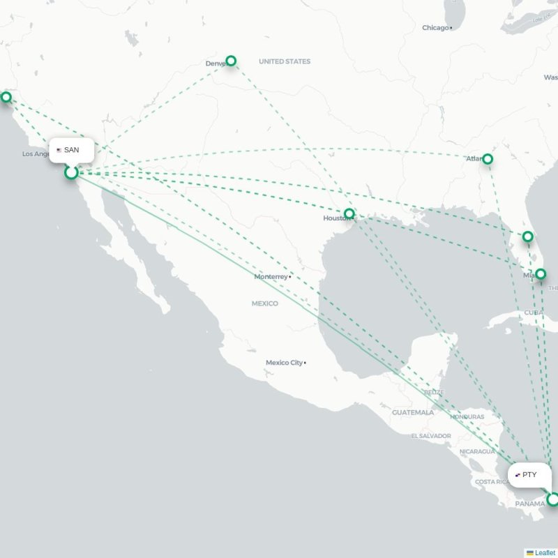 SAN - PTY route map